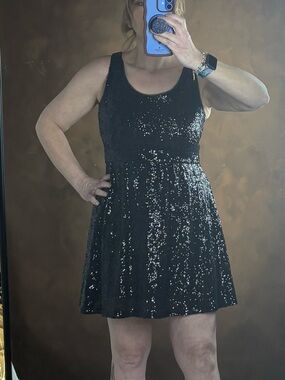 B Darlin Black Sequin Scoop Neck Mini Dress